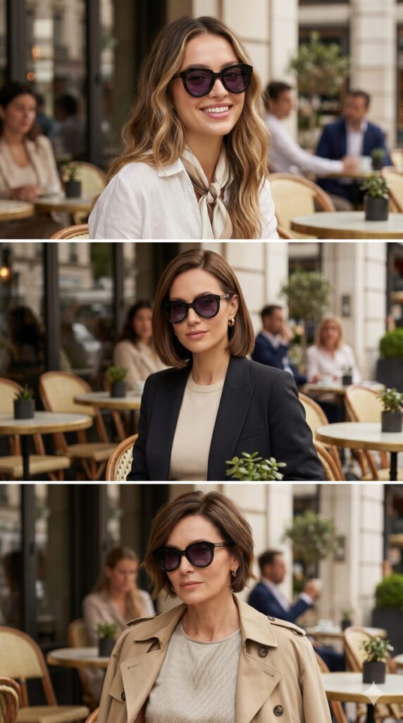 Karen Walker Number One 50mm cat-eye sunglasses worn by women in their 20s, 30s, and 40s — café styling