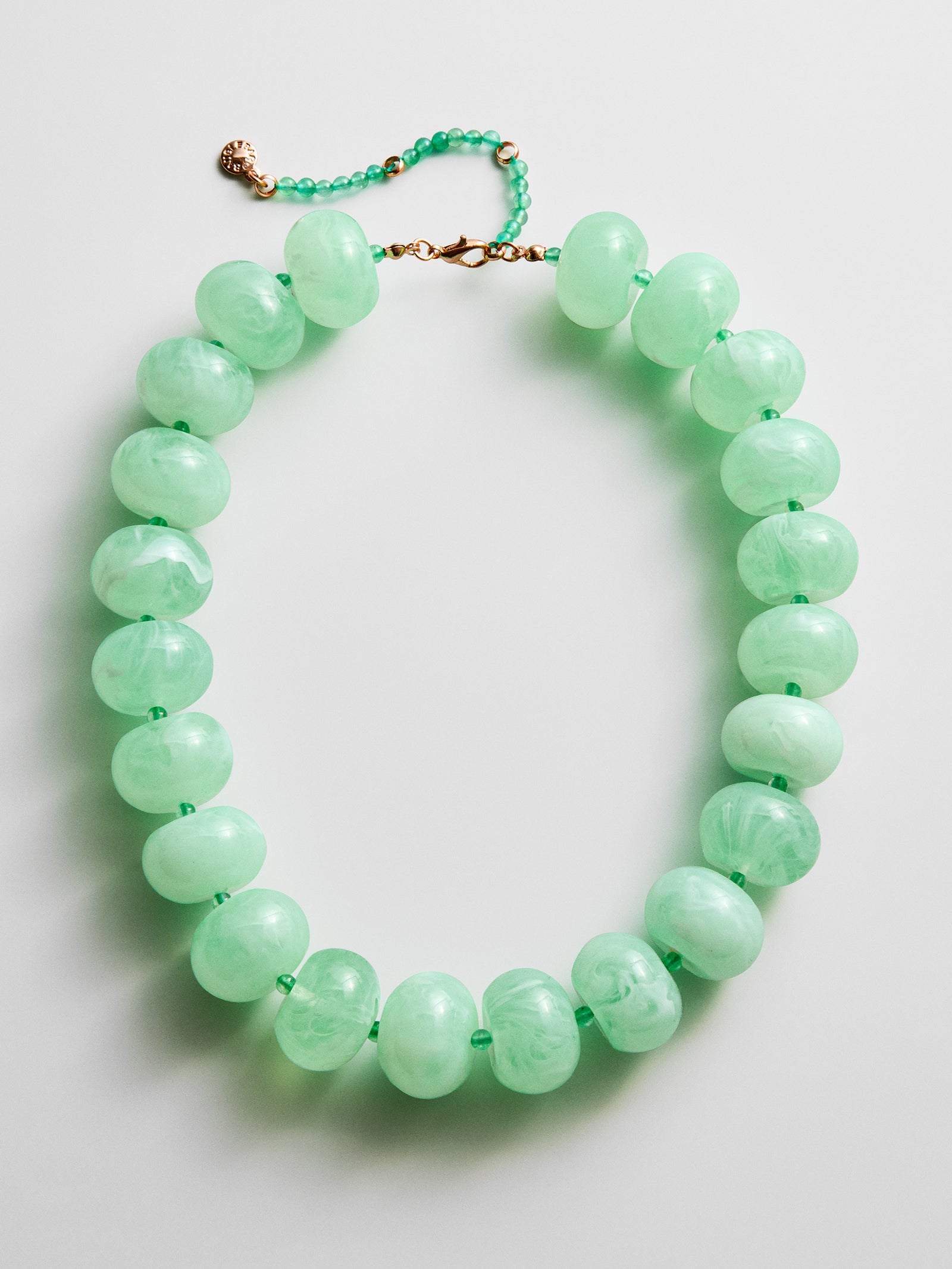 BaubleBar Joan green jade chunky beaded statement necklace flatlay