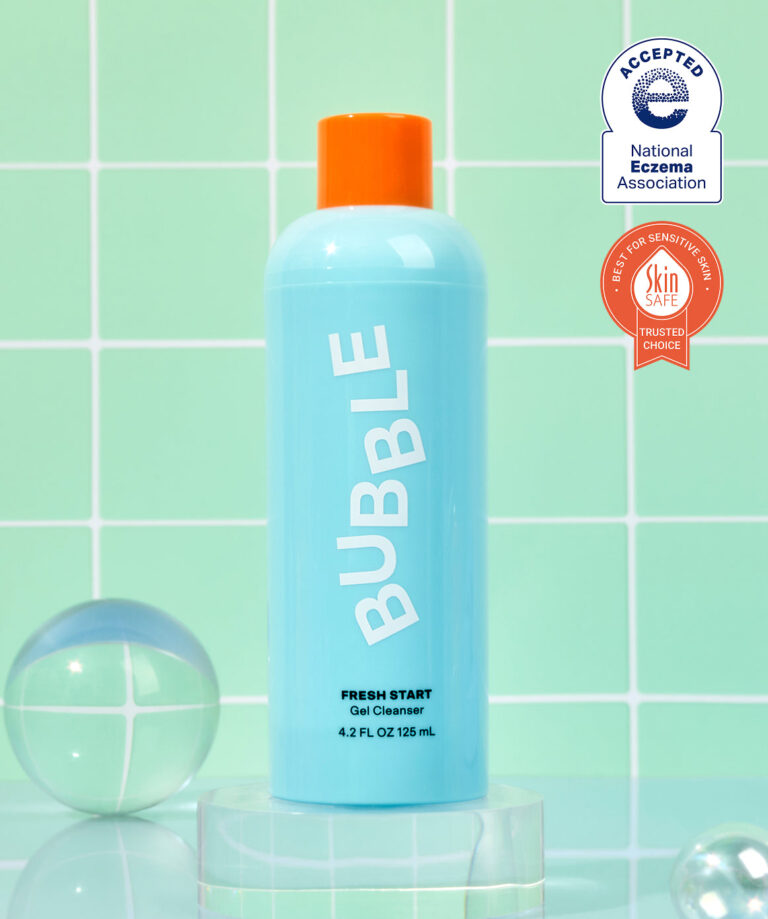 Bubble Skincare Fresh Start Gel Cleanser dispensed onto fingertips - editorial roundup of three dermatologist-approved tween skincare picks under $20 for 2026
