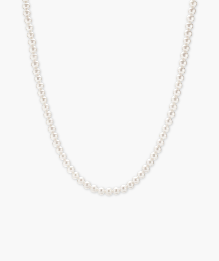 Mejuri Paradigm Pearl Necklace in sterling silver with handcrafted freshwater pearls on white background