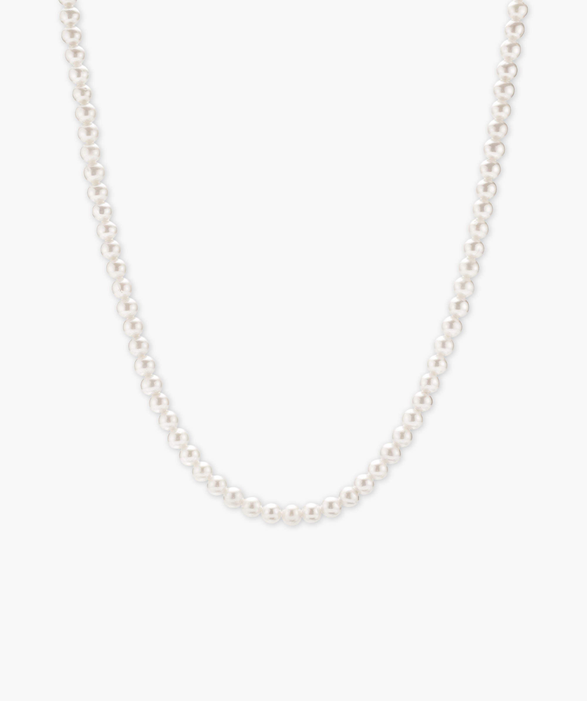 Mejuri Paradigm Pearl Necklace in sterling silver with handcrafted freshwater pearls on white background