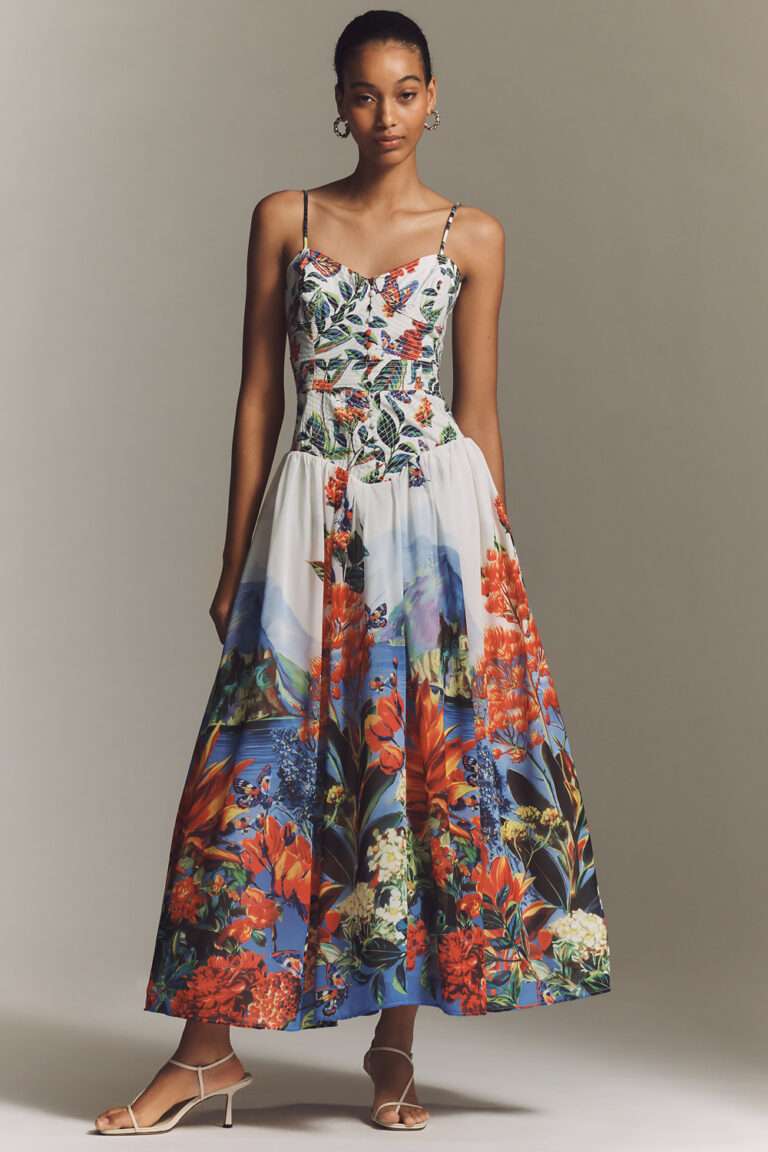 Anthropologie Muse basque-waist cotton midi dress