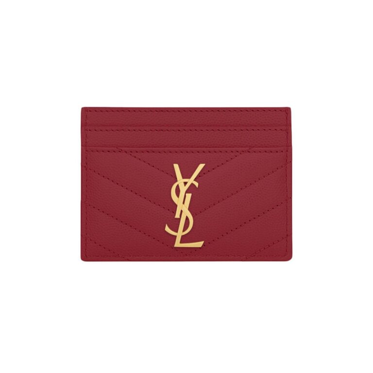 Saint Laurent Cassandre card case in black grain de poudre leather