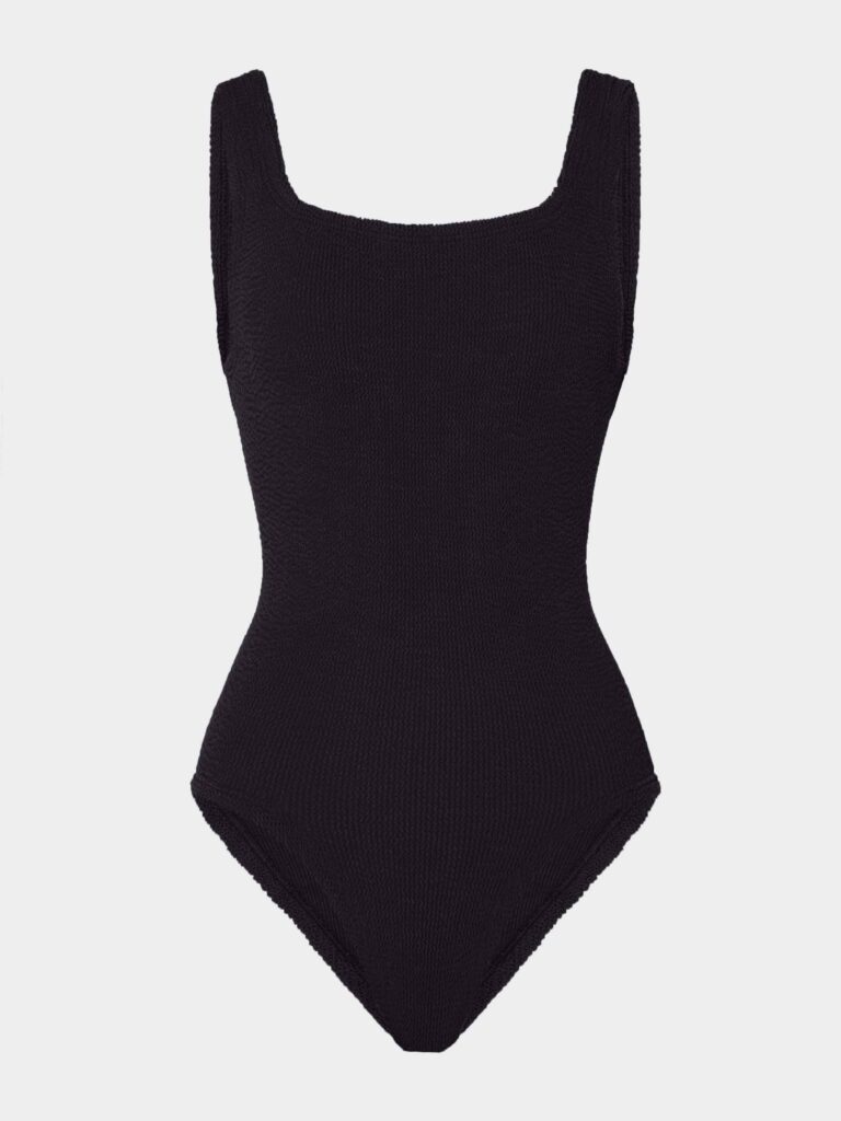 Hunza G Coverage square neck black crinkle one-piece swimsuit