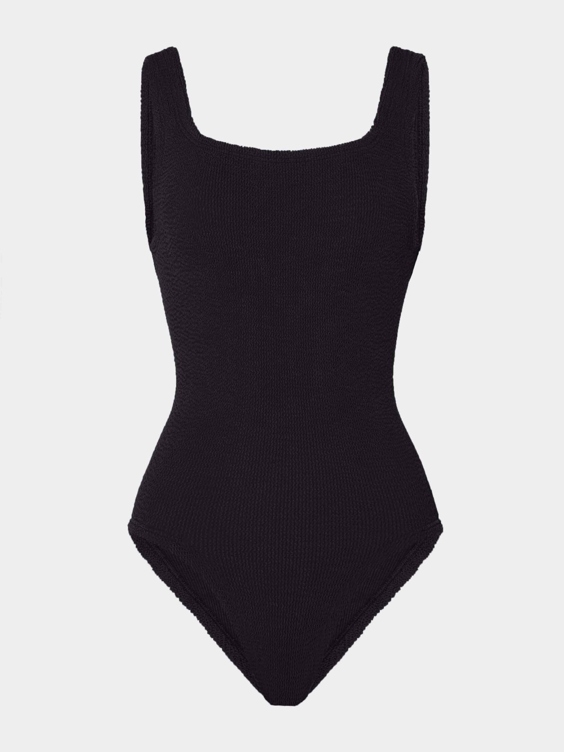 Hunza G Coverage square neck black crinkle one-piece swimsuit