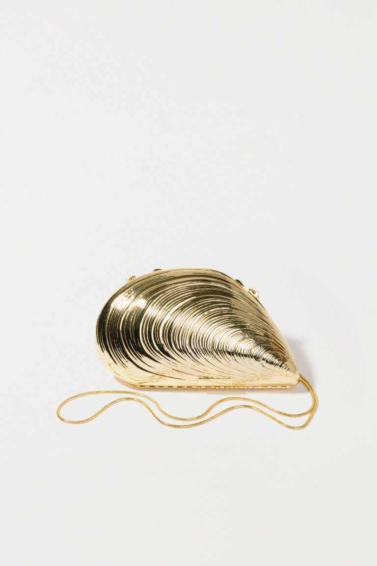 Simkhai Bridget gold metal shell evening clutch