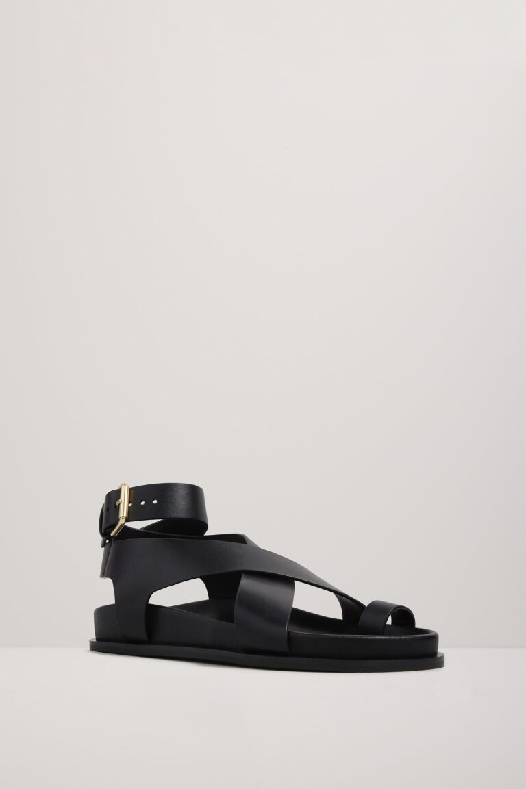 A.Emery Jalen black leather sandal angle view - best designer sandal under 250