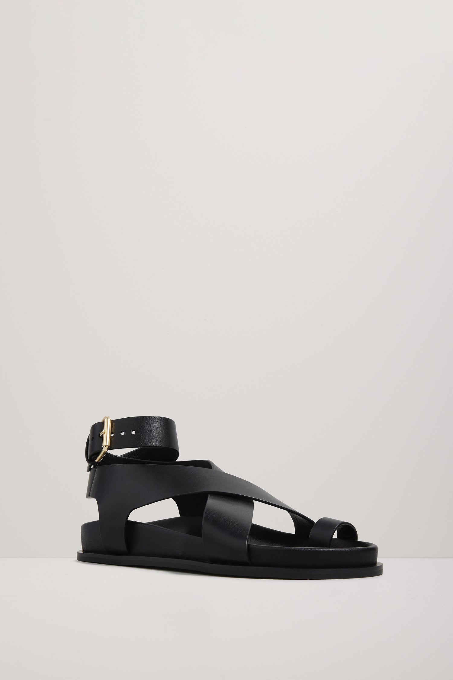 A.Emery Jalen black leather sandal angle view - best designer sandal under 250