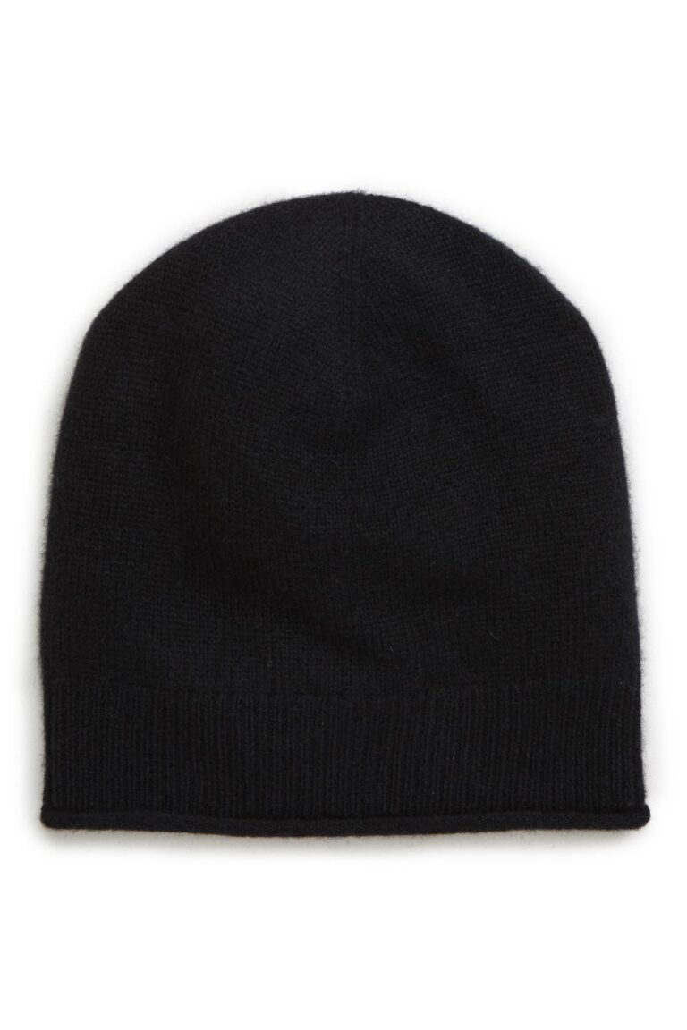 Cashmere beanie neutral rib knit hat