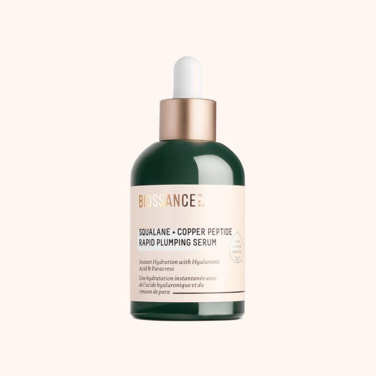Biossance Squalane plus Copper Peptide Rapid Plumping Serum blue bottle