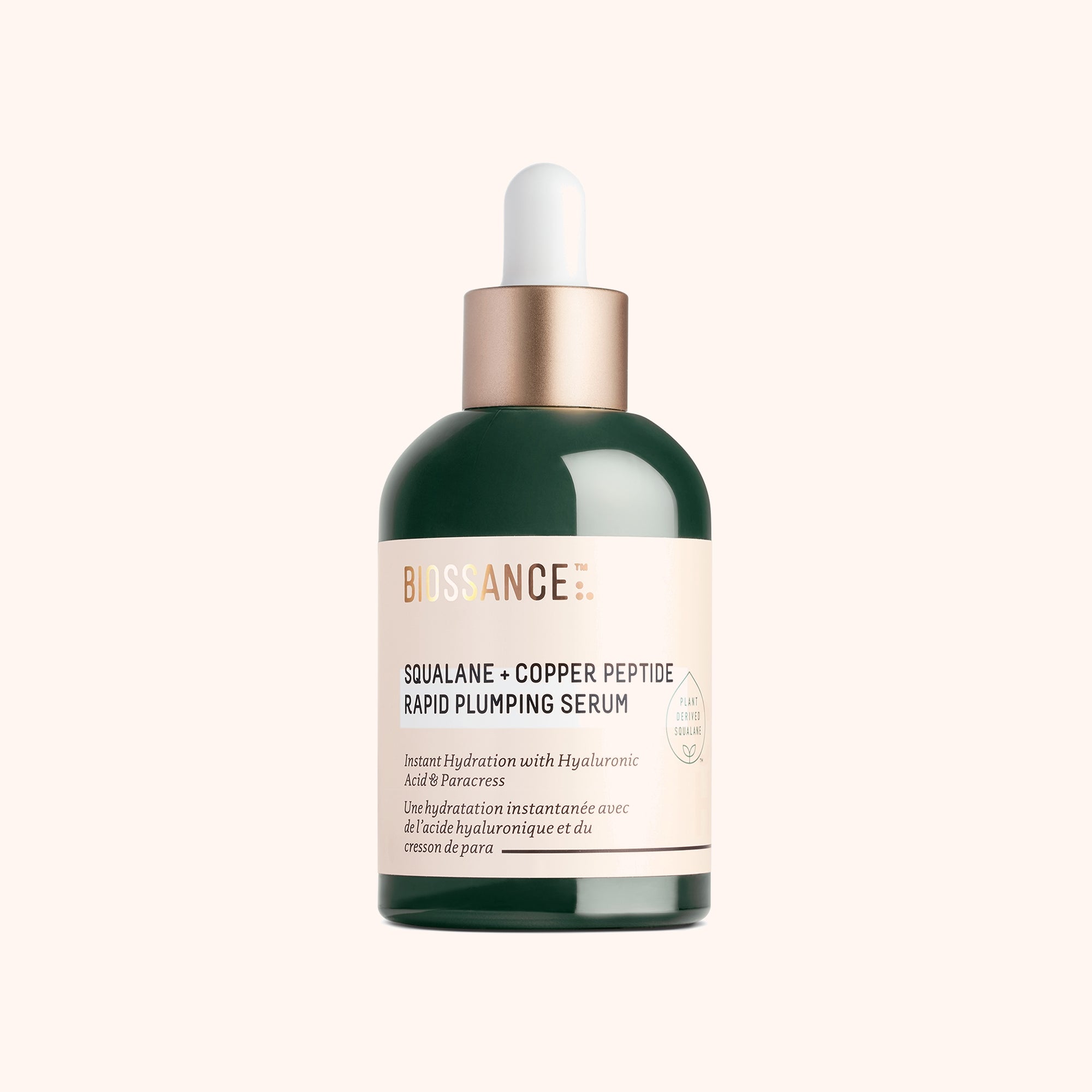 Biossance Squalane plus Copper Peptide Rapid Plumping Serum blue bottle