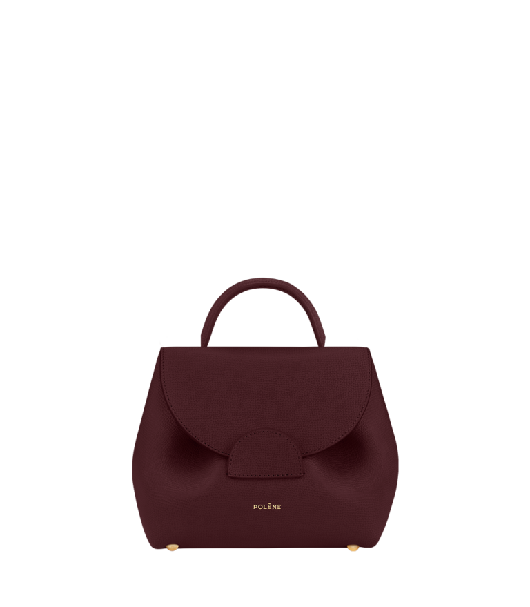 Polene Numero Un Nano structured burgundy leather shoulder bag on white