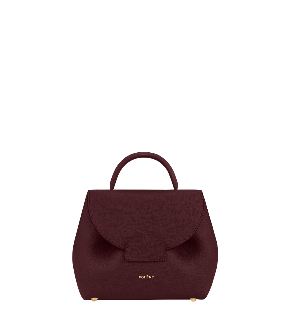 Polene Numero Un Nano structured burgundy leather shoulder bag on white
