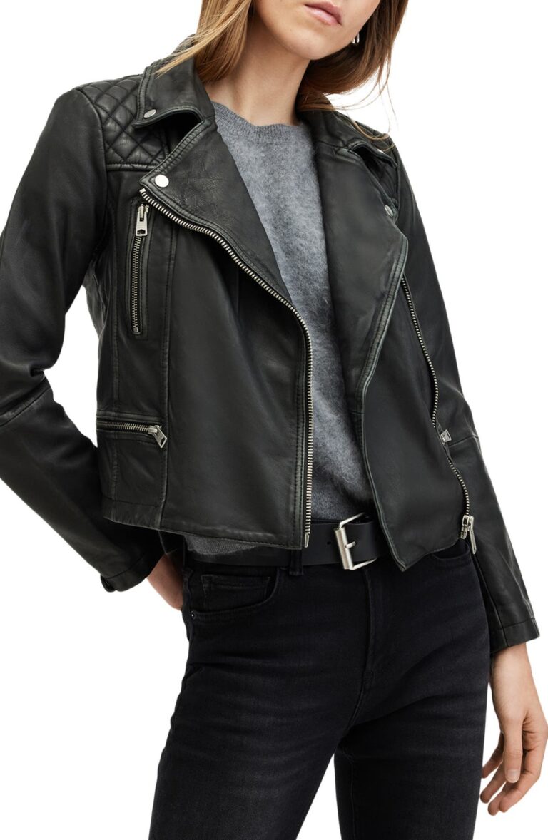 Woman's real-leather biker moto jacket in a distressed finish, fall 2026 style